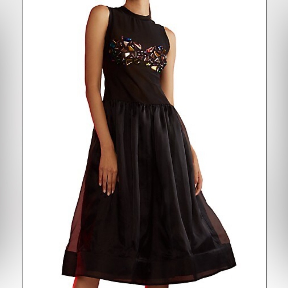 Cynthia Rowley Gems Mesh Organza Midi-Dress
